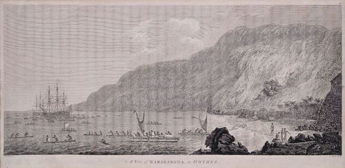 Cook arrives Karakakooa Bay Hawaii