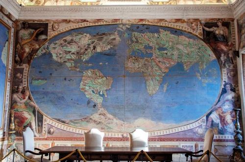 World Map by Giovanni Antonio Da Varese, Hall of Maps, Palazzo Farnese, Caprarola. Italy, 1574