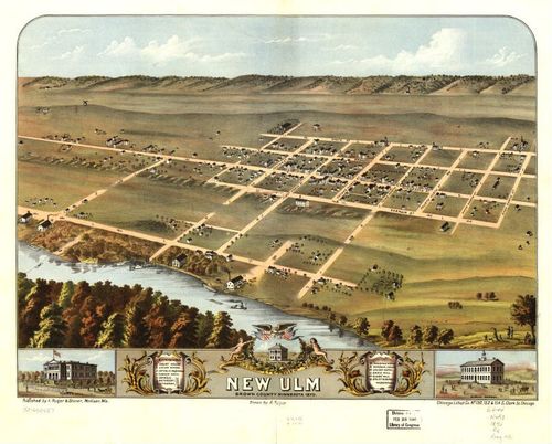E66 - Birds Eye View of New Ulm Brown County Minnesota - 1870
