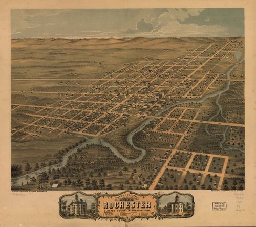 E66 - Birds Eye View of the City  of Rochester Olmsted County Minnesota - 1869