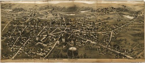 E70 - Birds Eye View of Village of Barre Massachusetts by WR Spooner in 1890