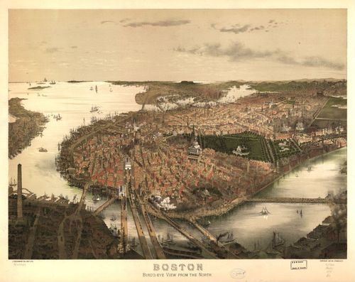 E70 - Boston Birds Eye View from the North by John Bachmann in 1877