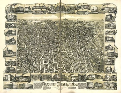 E70 - Boston Highlands Massachusetts Wards 19 20 21 and 22 of Boston by OH Bailey in 1888