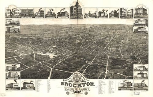E70 - Birds Eye View of the City of Brockton Plymouth County Massachusetts by JJ Stoner in 1882