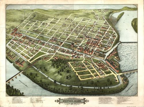 E70 - Birds Eye View of Holyoke Massachusetts by Oakley Hoopes Bailey and JC Hazen in 1877