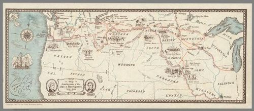 E73 - Map Showing Route of the Lewis and Clark Expedition - WH Gordenier - 1927