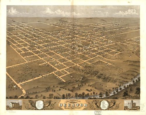 E74 - Birds Eye View of the City of Decatur Macon Co Illinois - A Ruger  - 1869