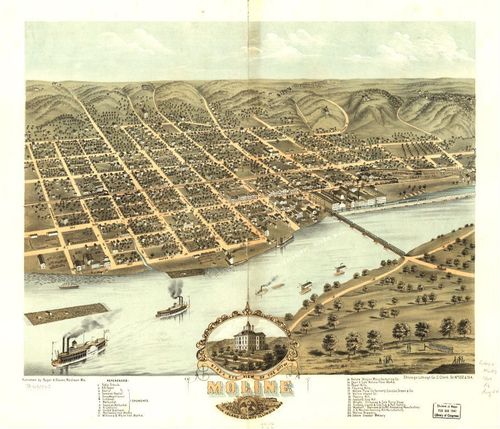 E74 - Birds Eye View of the city of Moline Rock Island County Illinois - A Ruger - 1869