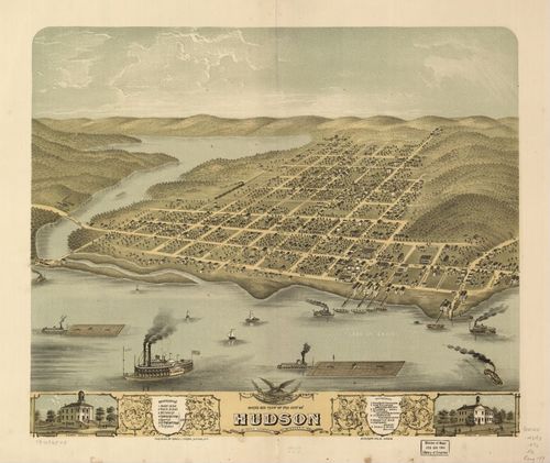 E78 - Birds Eye View of the City of Hudson St Croix County Wisconsin - Ruger and Stoner - 1870