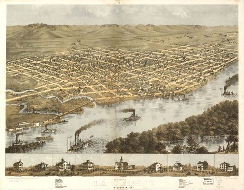 E78 - Birds Eye View of the City of La Crosse Wisconsin - A Ruger - 1867