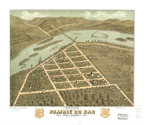 E78 - Birds Eye View of Prairie du Sac Sauk County Wisconsin - Ruger and Stoner - 1870