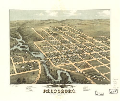 E78 - Birds Eye View of Reedsburg Sauk County Wisconsin - Ruger and Stoner - 1874