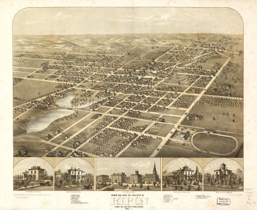 E78 - Birds Eye View of the City of Ripon Fond du Lac Co Wisconsin - A Ruger - 1867