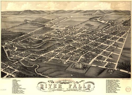 E78 - Birds Eye View of River Falls Pierce County Wisconsin - Beck and Pauli - 1880