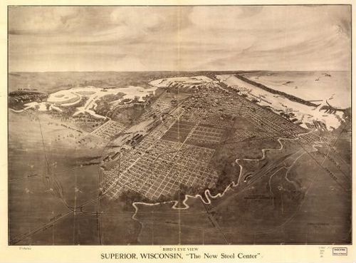 E78 - Birds Eye View Superior Wisconsin the New Steel Center - Bradley Brink Co - 1913