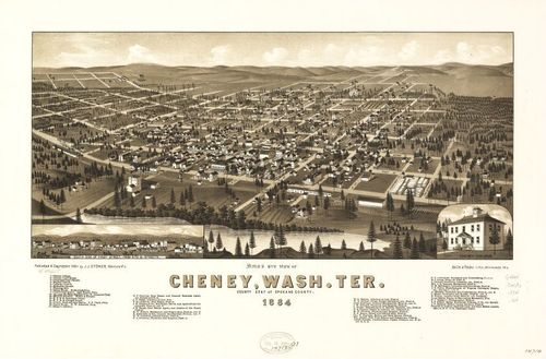 E79 - Birds Eye View of Cheney Wash Ter County Seat of Spokane County - Beck and Pauli - 1884