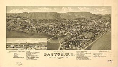 E79 - Panoramic View of Dayton WT County Seat of Columbia County - Beck and Pauli - 1884