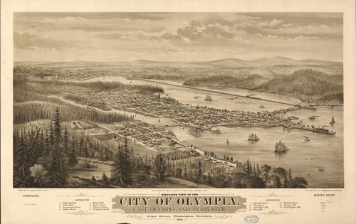 E79 - Birds Eye View of the City of Olympia East Olympia and Tumwater Puget Sound Washington Territory - Eli Sheldon Glover - 1879