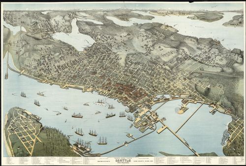 E79 - Birds Eye View of Seattle and Environs King County Wash - Augustus Koch - 1891