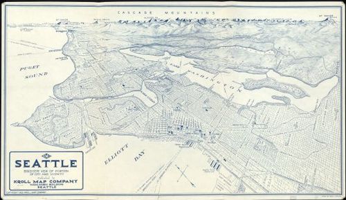 E79 - Seattle Birds Eye View of Portion of City and Vicinity - Edwin C Poland - 1925