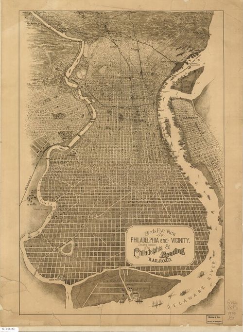 E80 - Birds eye view of Philadelphia and vicinity showing location of the Philadelphia and Reading Railroad - 1870