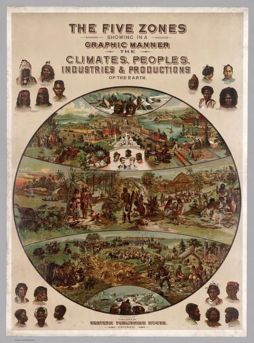 E84 - The Five Zones Showing in a Graphic Manner the Climates, Peoples, Industries & Productions of The Earth.