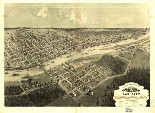 E94 - Birds eye view of Bay City Portsmouth Wenona and Salzburg Bay Co Michigan - 1867