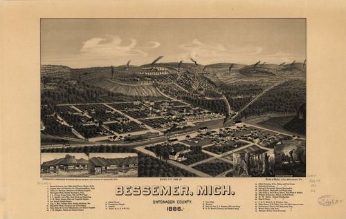 E94 - Birds eye view of Bessemer Michigan Ontonagon County - 1886