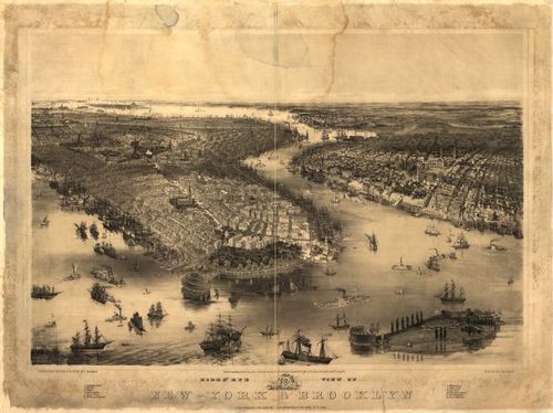 E95 - Birds eye view of New York and Brooklyn - 1851