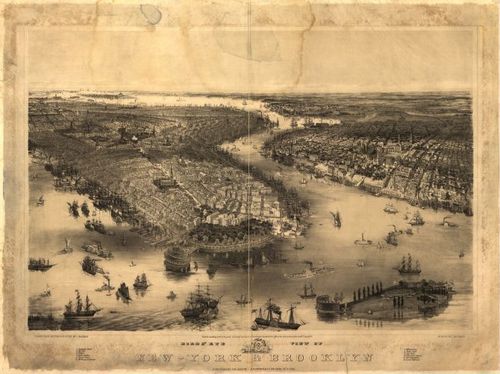 E106 - Birds eye view of New York & Brooklyn - 1851