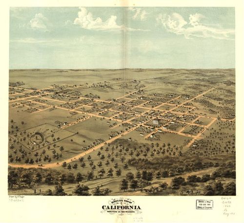 E107 - Birds eye view of California Moniteau Co Missouri - 1869