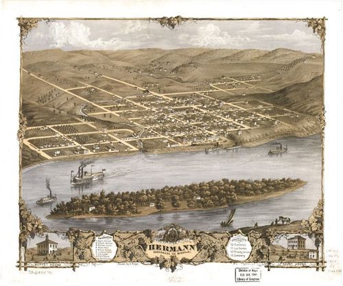 E107 - Birds eye view of the city of Hermann Gasconade Co Missouri - 1869