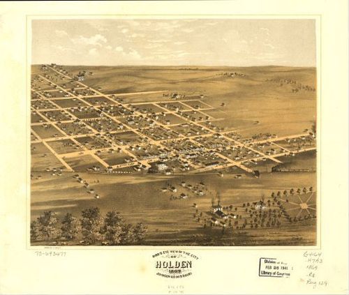 E107 - Birds eye view of the city of Holden Johnson Co Missouri - 1869