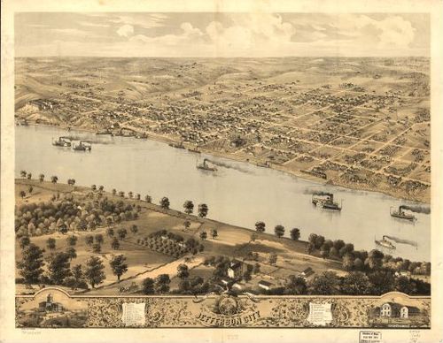 E107 - Birds eye view of Jefferson City the capitol of Missouri - 1869