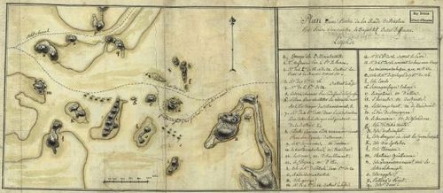 E109 - Plan d'une partie de la rade de Boston pour faire connaitre le dispositif de ses deffenses.