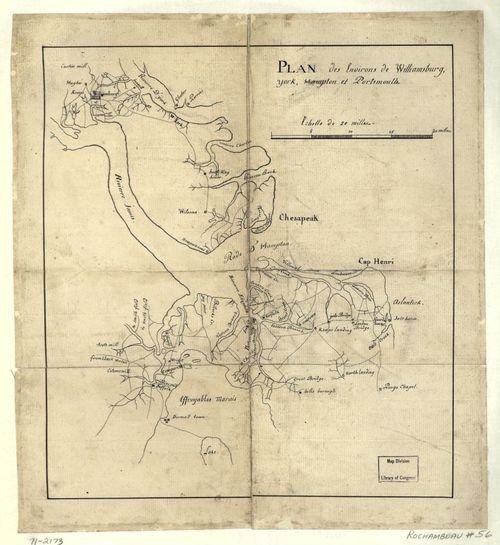 E109 - Plan des environs de Williamsburg, York, Hampton, et Portsmouth.