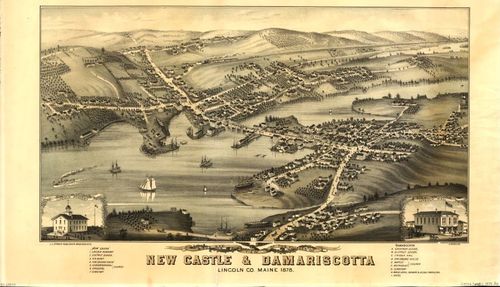 E110 - Birds eye view of the villages of New Castle and Damariscotta Lincoln Co Maine - 1878