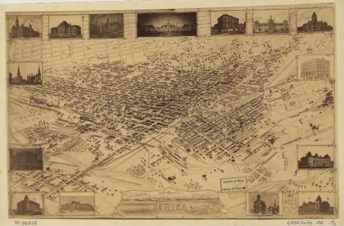 E112 - Birds eye view of the city of Denver Colorado - 1881