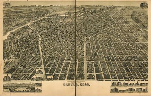 E112 - Perspective map of the city of Denver Colorado - 1889