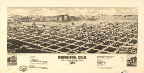 E112 - Birds eye view of Gunnison Colorado county seat of Gunnison County - 1882