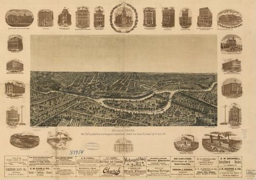 E113 - Dallas Texas With the projected river and navigation improvements viewed from above the sister city of Oak Cliff - 1892