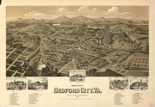 E118 - Perspective map of Bedford City Virginia county seat of Bedford Co - 1891