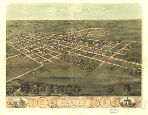 E119 - Birds eye view of the city of Marion Linn Co Iowa - 1868
