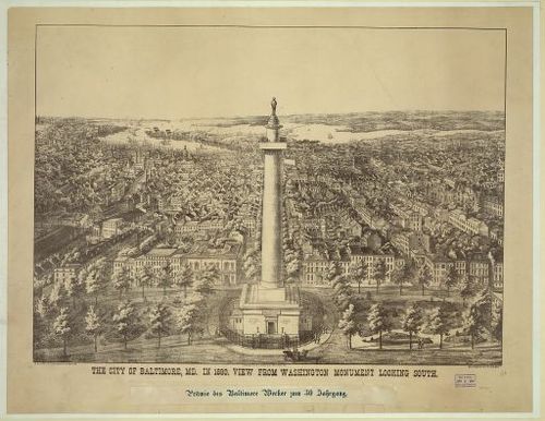 E122 - Birds-eye view of Baltimore Maryland looking south from the Washington Monument - 1880