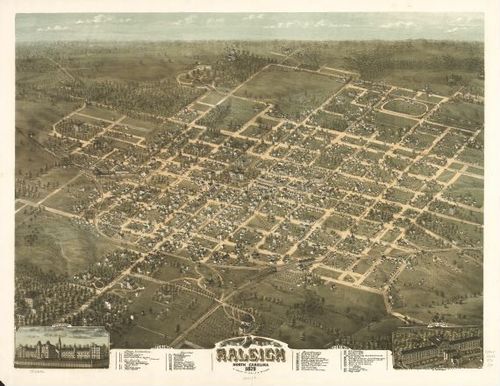 E124 - Birds eye view of the city of Raleigh North Carolina - 1872