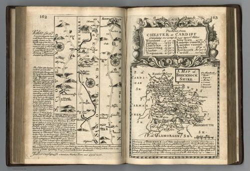 E127.087 - Road from Carlisle to Rarwick (Barwick). (continued.) Road from Chester to Cardiff. Map of Brecknockshire.
