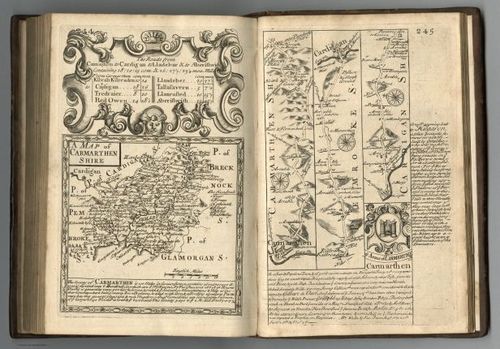 E127.128 - Roads from Cardigan to Lladebar. Map of Carmarthenshire.