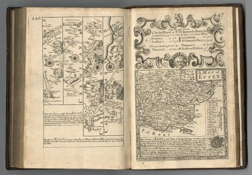 E127.129 - Roads from Cardigan to Lladebar. (continued.) Roads from Chelmsford to Bury St. Edmunds. Map of Essex.