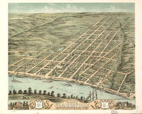 E130 - Birds eye view of the city of Clarksville Montgomery County Tennessee - 1870
