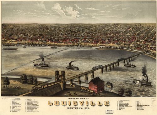 E135 - Birds eye view of Louisville Kentucky - 1876